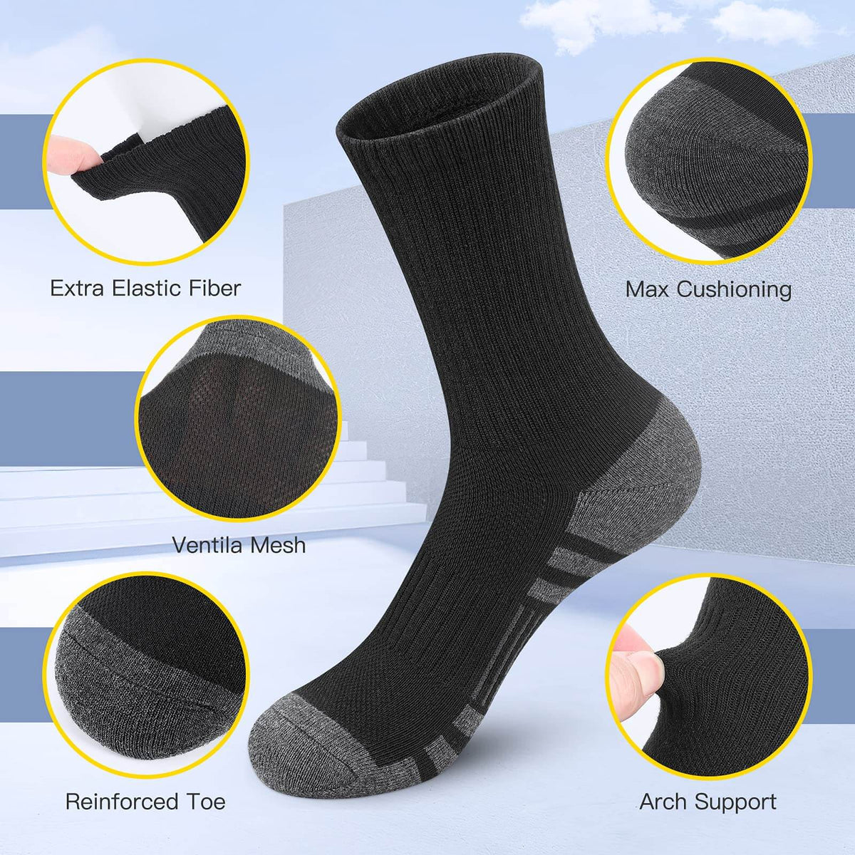 WESTMARE Men's Breathable Crew Socks One Size 6 Pairs