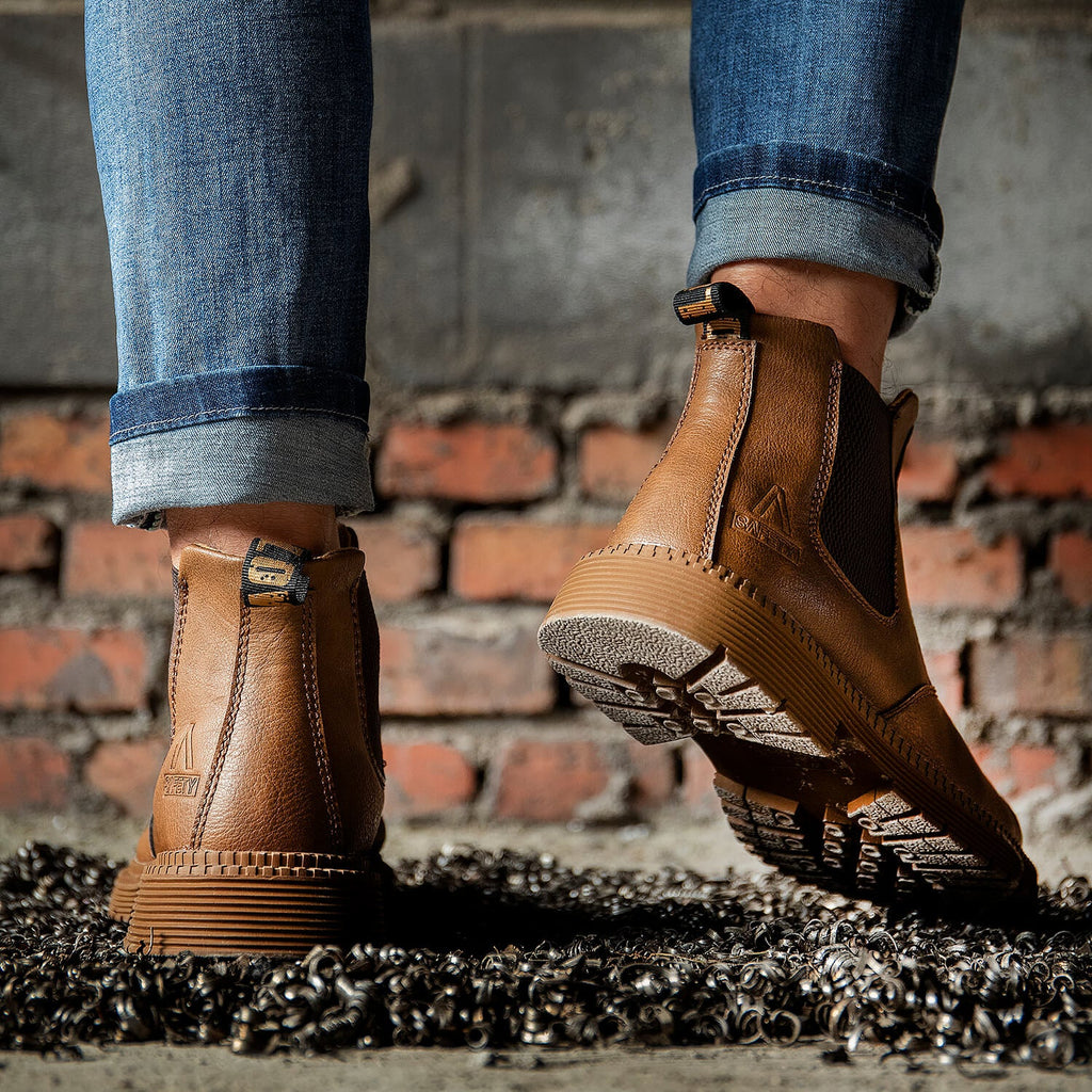 WESTMARE Anchor Steel Toe Chelsea Work Boots - Brown