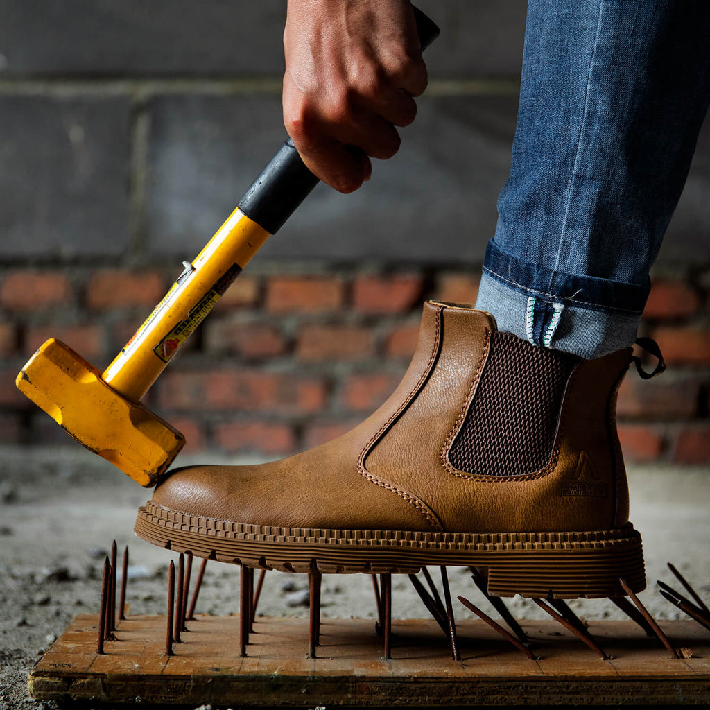 WESTMARE Anchor Steel Toe Chelsea Work Boots - Brown