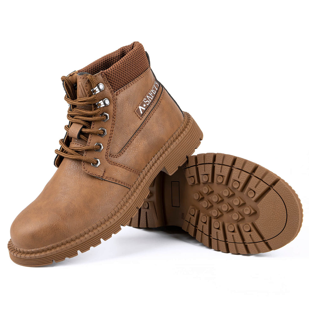WESTMARE Non-Slip Waterproof Steel Toe Boots - Brown