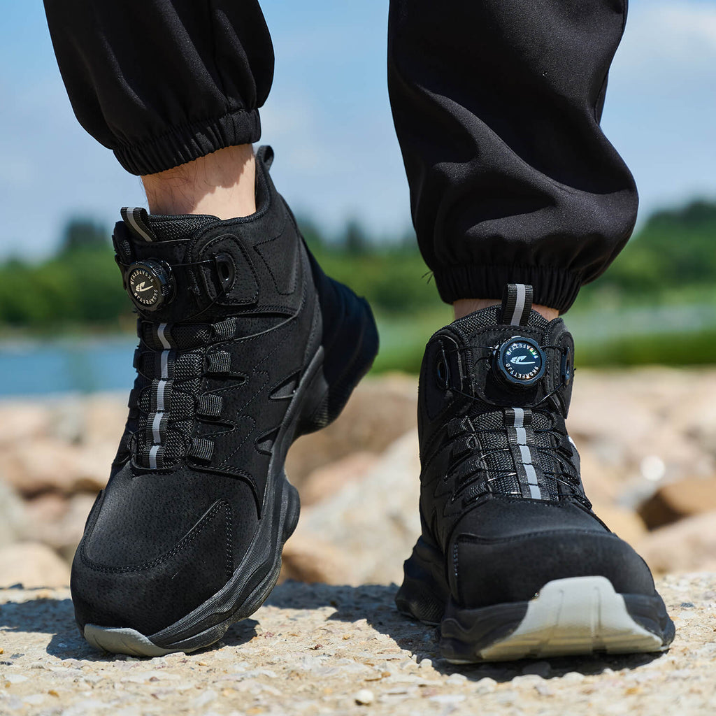 WESTMARE 6" Steel Toe Dial-Lacing Non Slip Work Boots - Black
