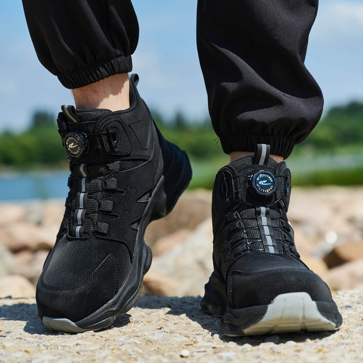 WESTMARE 6" Steel Toe Dial-Lacing Non Slip Work Boots - Black