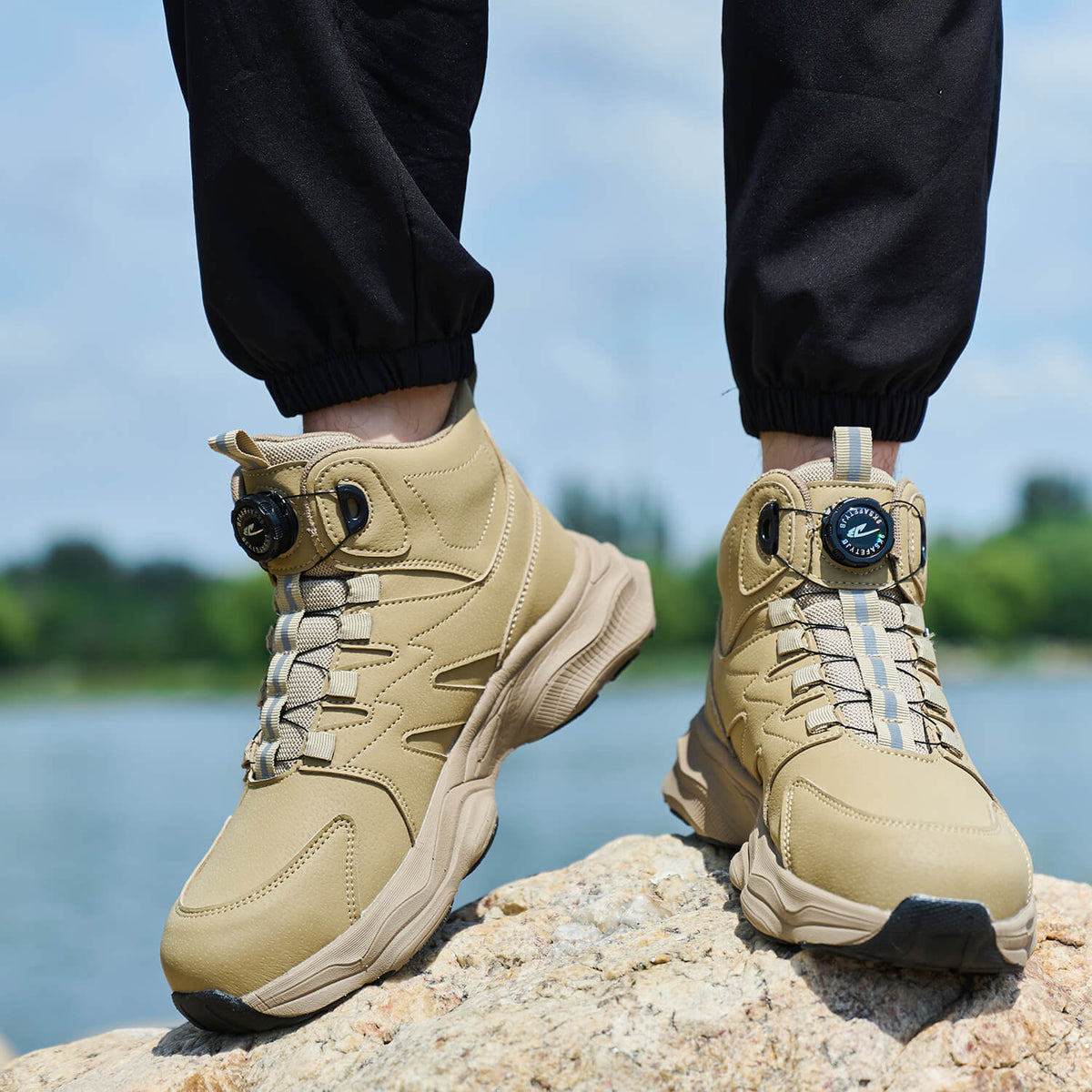 WESTMARE 6" Steel Toe Dial-Lacing Non Slip Work Boots - Khaki