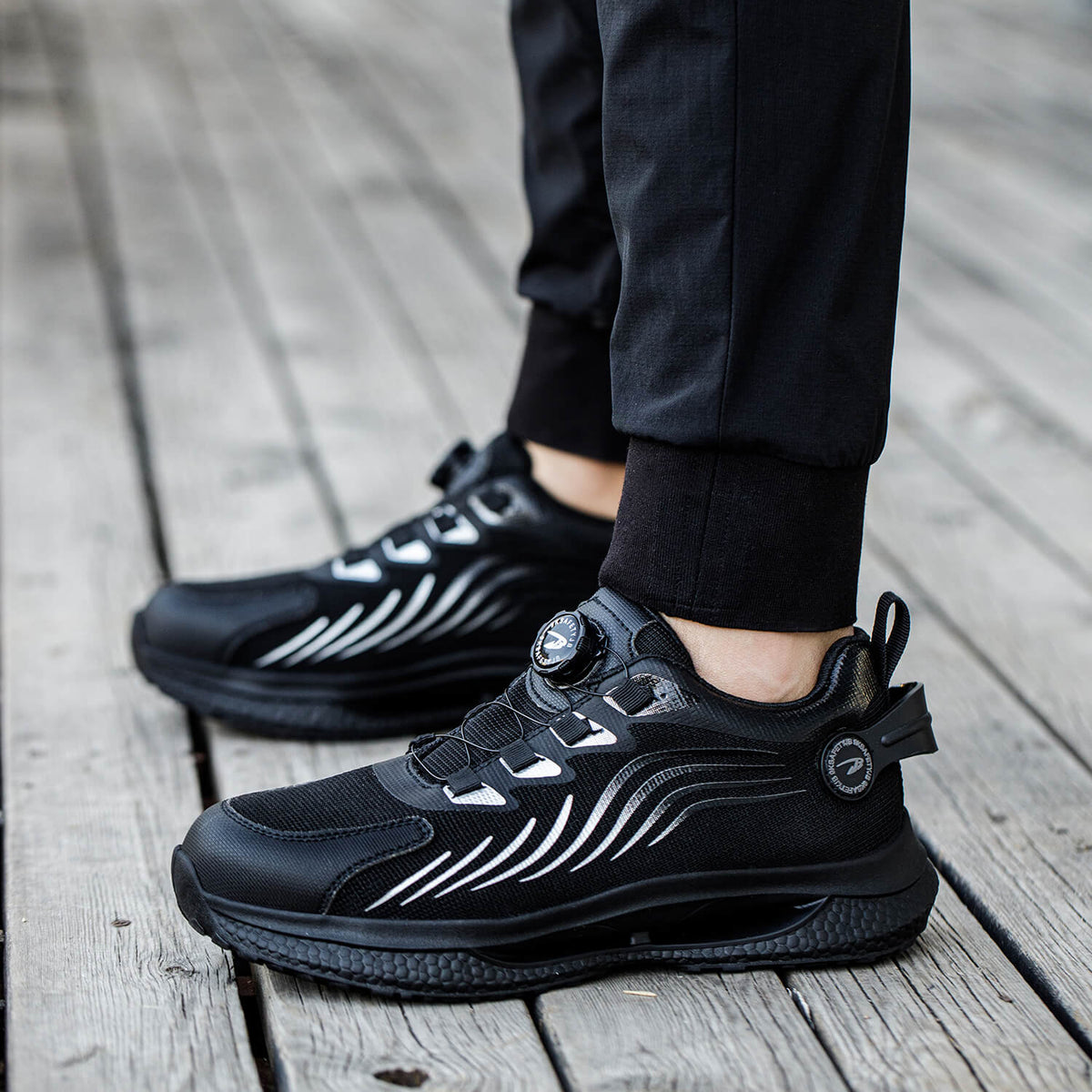 WESTMARE Dial-Lacing Steel Toe Work Sneakers - Black