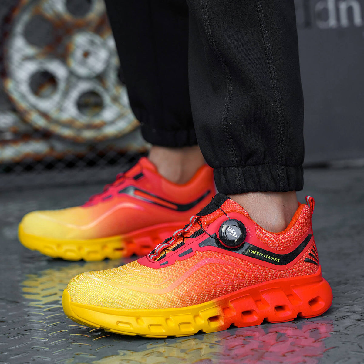 WESTMARE Axiom Dial-Lacing Steel Toe Work Sneakers - Yellow/Orange