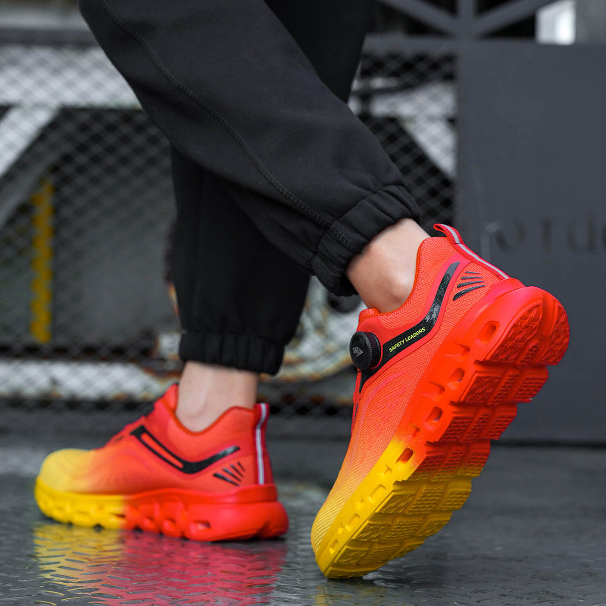 WESTMARE Axiom Dial-Lacing Steel Toe Work Sneakers - Yellow/Orange