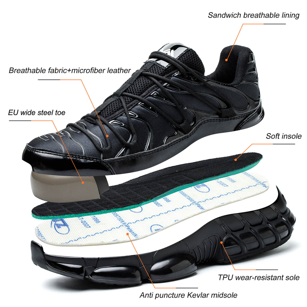WESTMARE Aero Lightweight Steel Toe Work Shoes