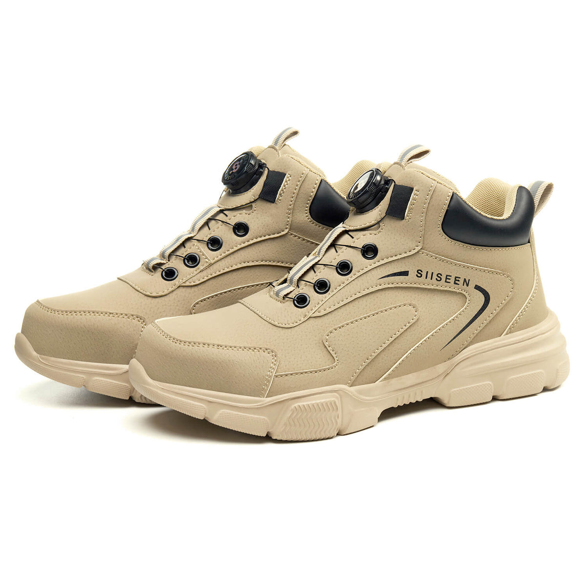 WESTMARE Men's Steel Toe Dial-Lacing Work Boots - Beige