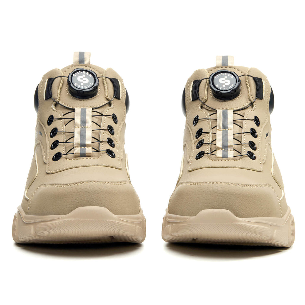 WESTMARE Men's Steel Toe Dial-Lacing Work Boots - Beige