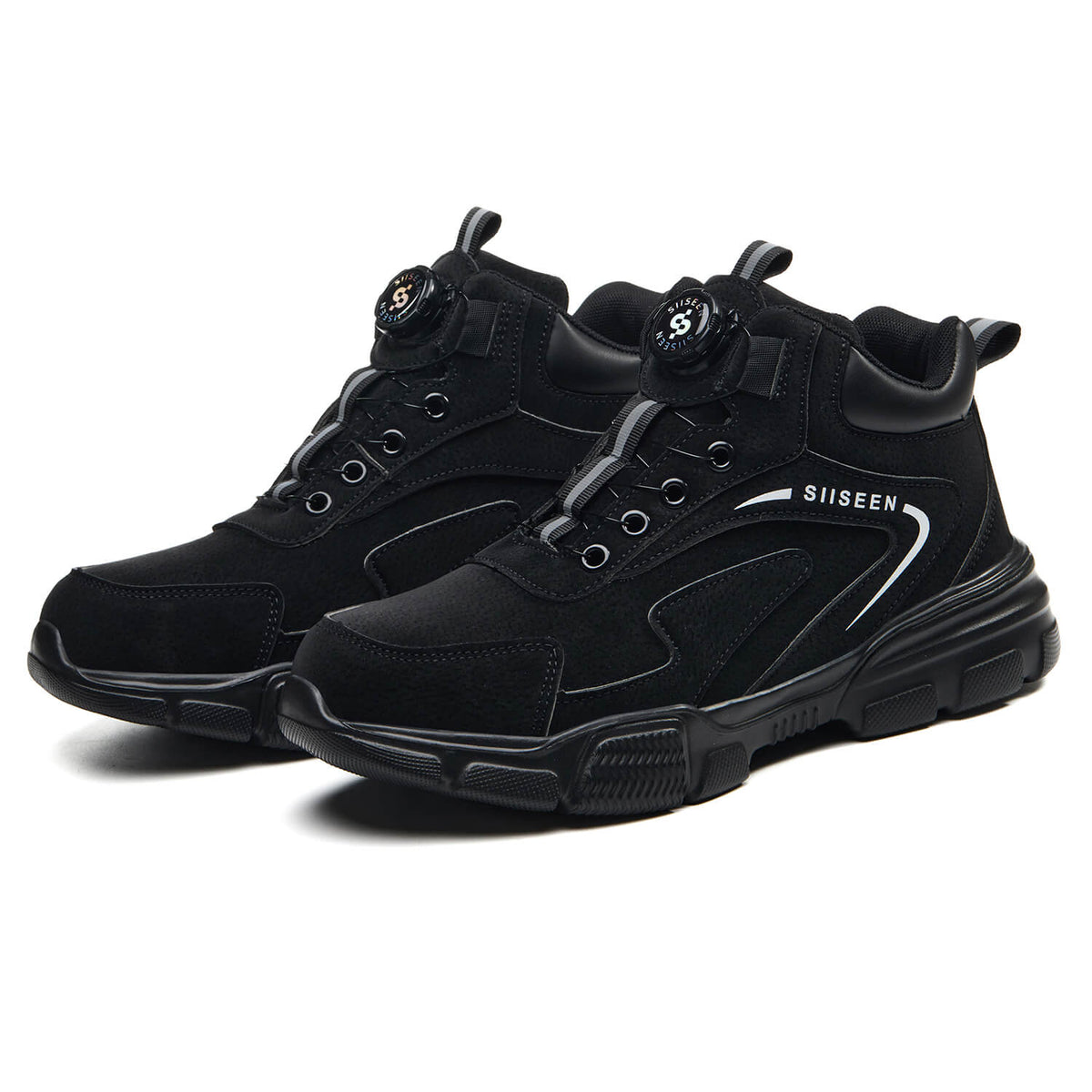 WESTMARE Men's Steel Toe Dial-Lacing Work Boots - Black