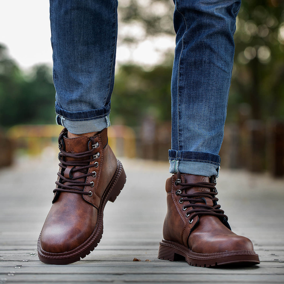WESTMARE Non-Slip Waterproof Steel Toe Boots - Brown