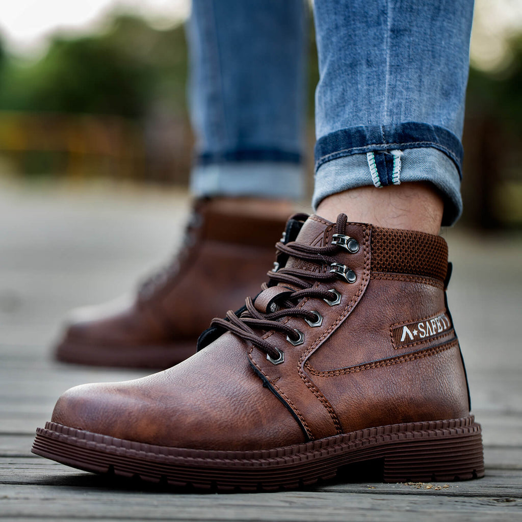 WESTMARE Non-Slip Waterproof Steel Toe Boots - Brown