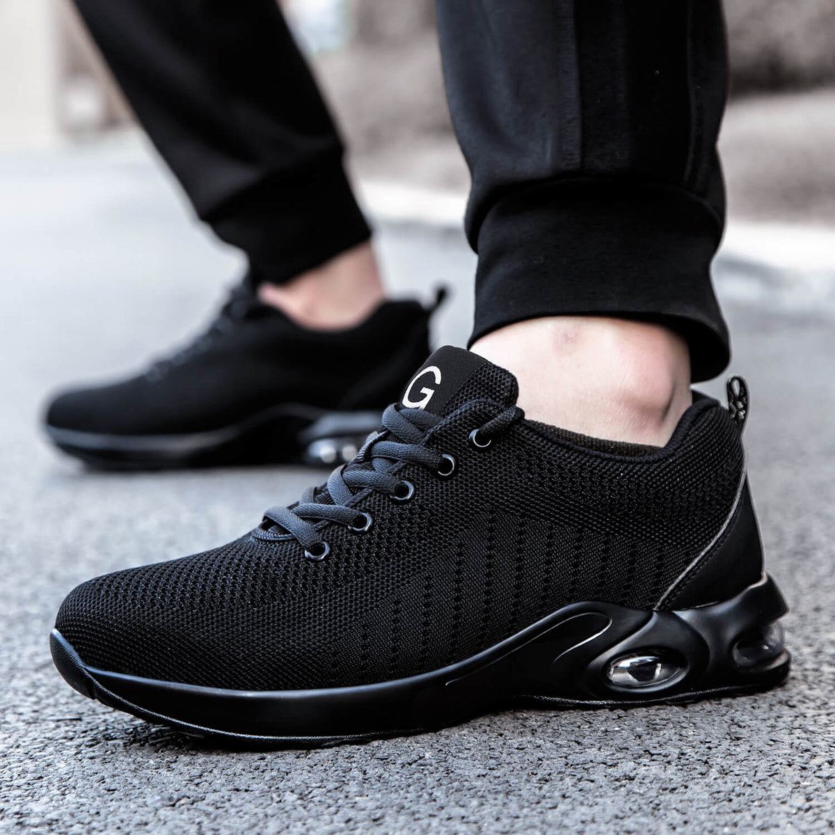 WESTMARE Axton Steel Toe Lightweight Athletic Work Shoes - Black/White