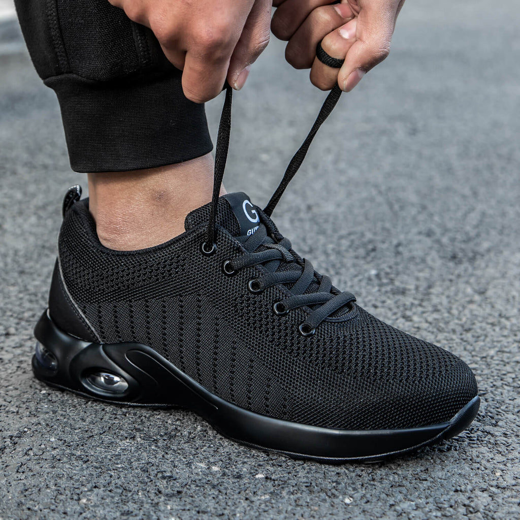 WESTMARE Axton Steel Toe Lightweight Athletic Work Shoes - Black/White