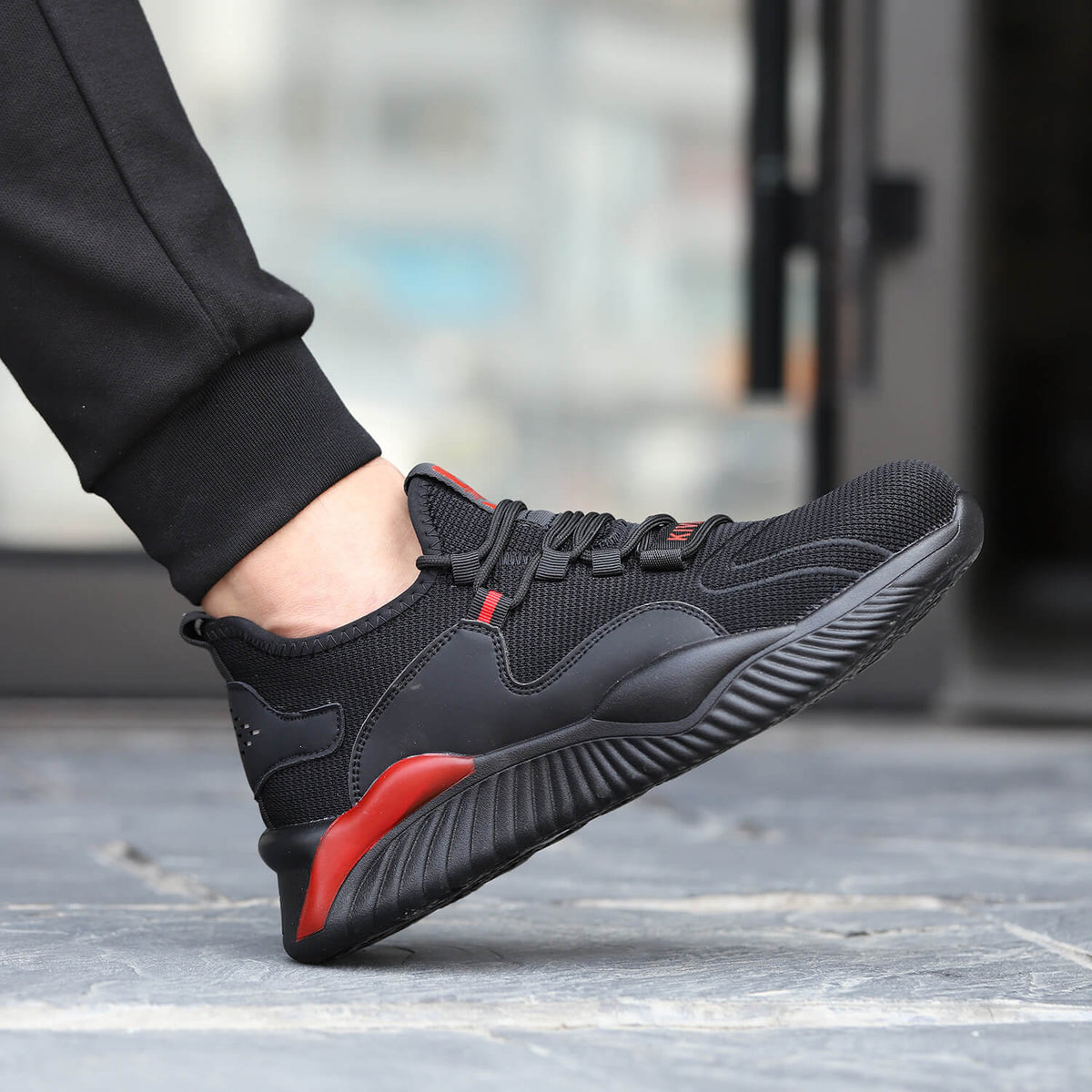 WESTMARE Kinetic Lightweight Steel Toe Work Sneakers - Black/Red