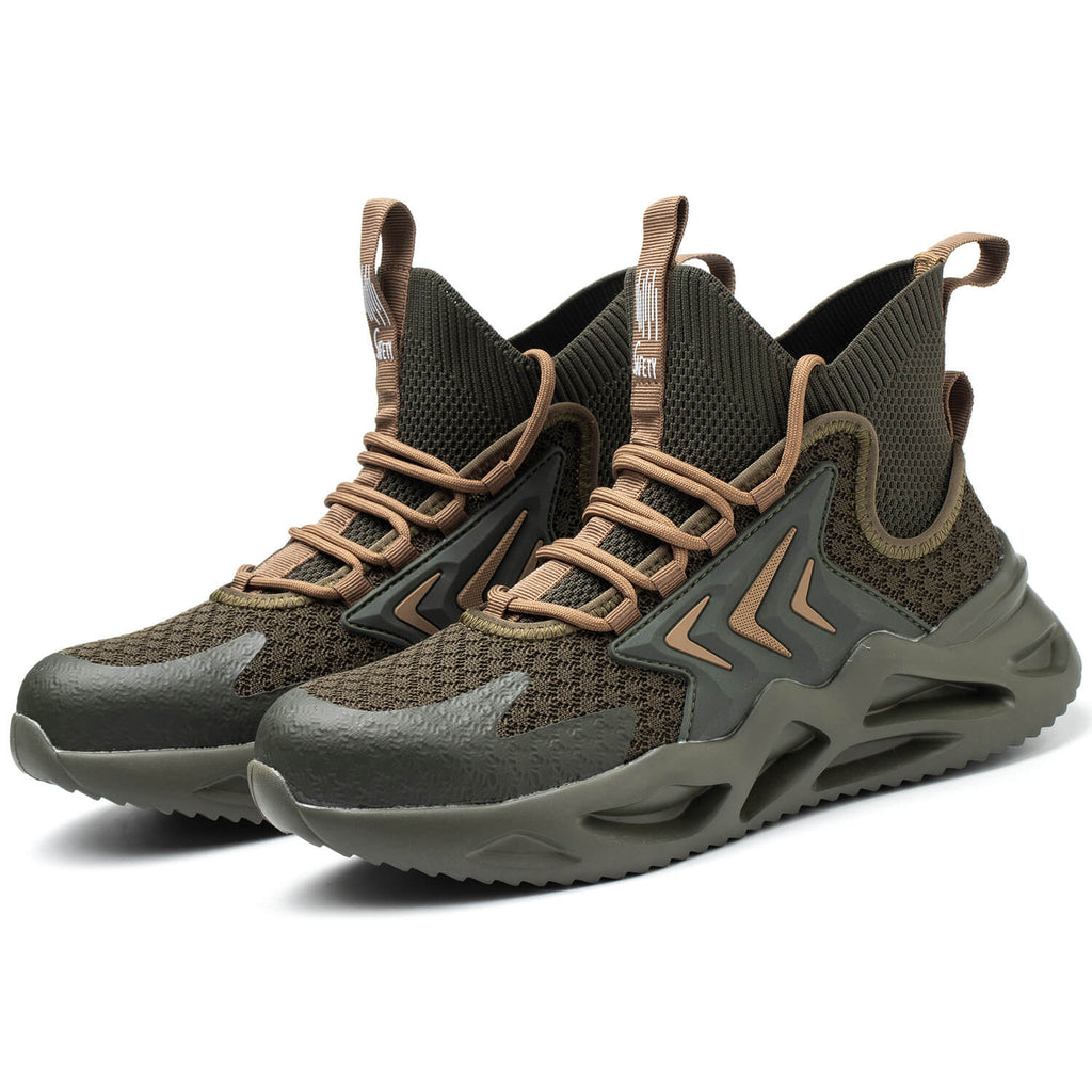 WESTMARE Men's Steel Toe High Top Work Shoes - Khaki