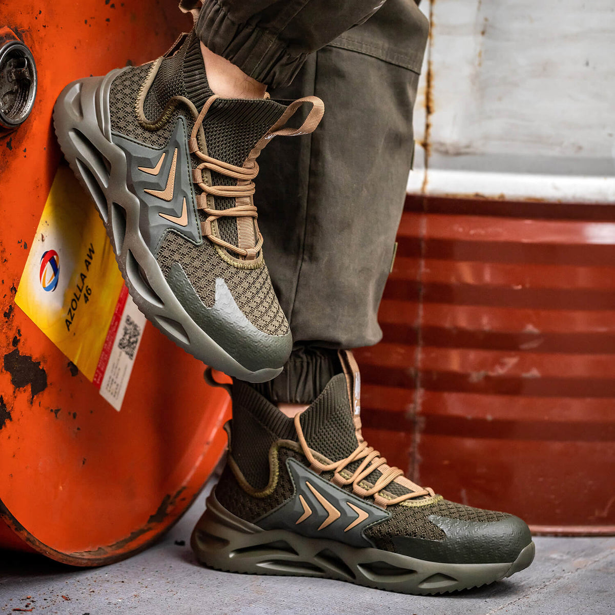 WESTMARE Men's Steel Toe High Top Work Shoes - Green